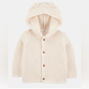 New Carter’s Natural White Textured Cardigan Sweater Bear Ears Hooded 3 Months